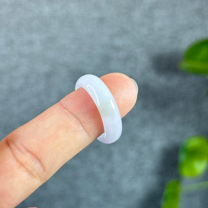 Lavender White Jadeite Jade Ring Leaf Style Size 1.88