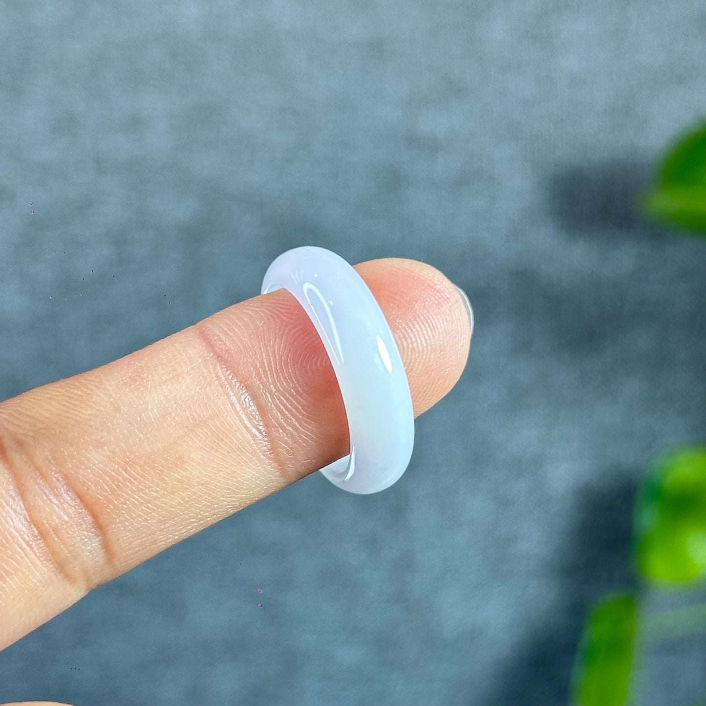 Lavender White Jadeite Jade Ring Leaf Style Size 1.88