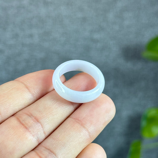 Lavender White Jadeite Jade Ring Leaf Style Size 1.88