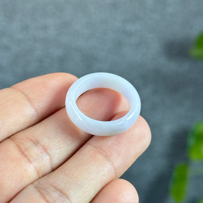 Lavender White Jadeite Jade Ring Leaf Style Size 1.88