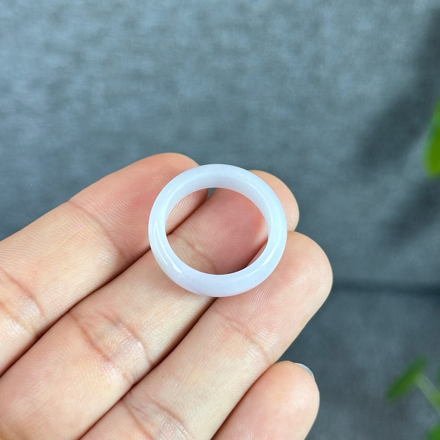 Lavender White Jadeite Jade Ring Leaf Style Size 1.88