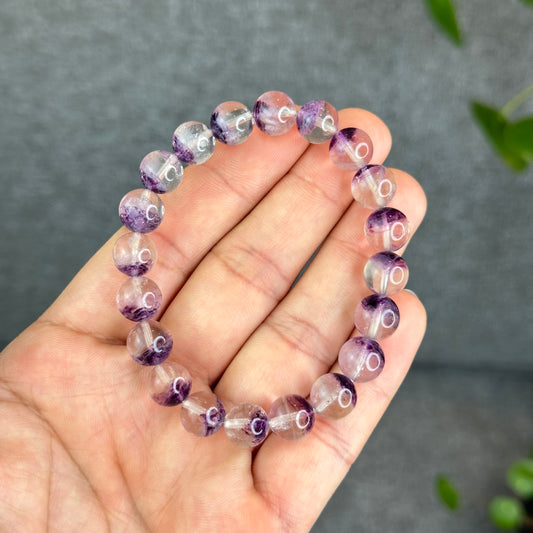 USA Natural Purple Fluorite In Quartz Bracelets Size 9.5 mm