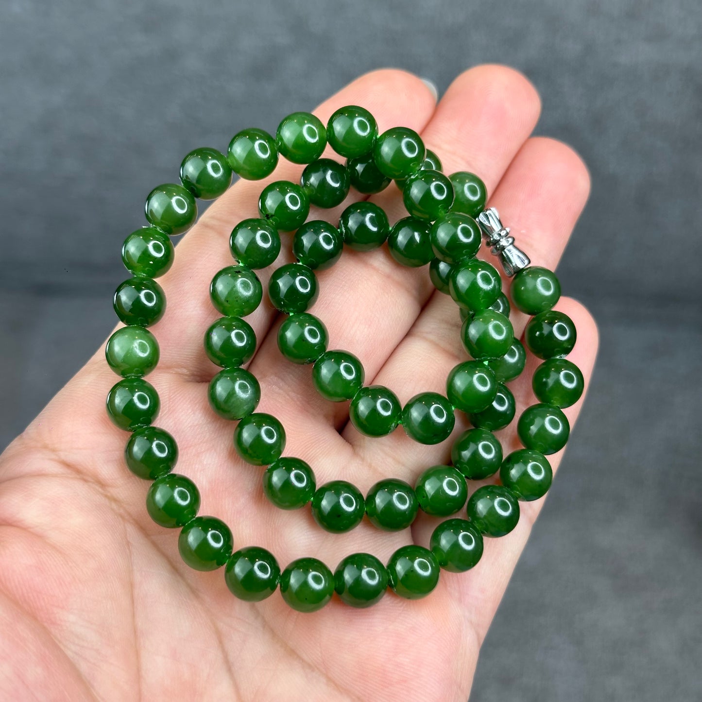 Natural High Quality Nephrite Jade Necklace Size 8 mm