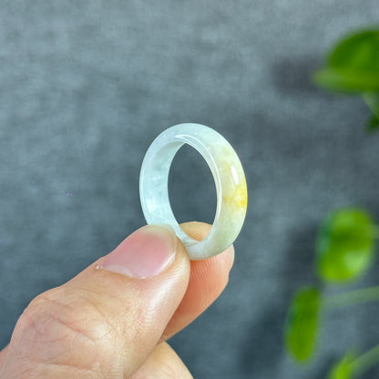 Orange White Jadeite Jade Ring Leaf Style Size 1.89