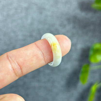 Orange White Jadeite Jade Ring Leaf Style Size 1.89