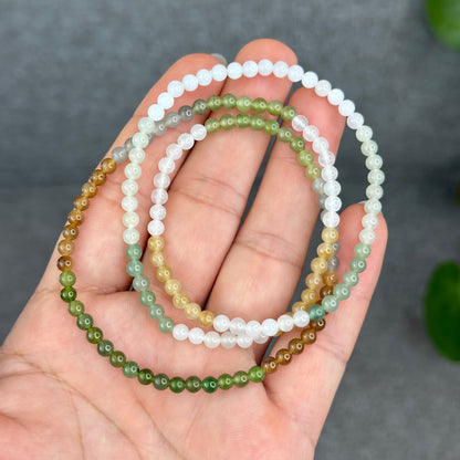 Natural Multi-Colour Hetian Nephrite Jade Triple Wrap Bracelet Size 4 mm