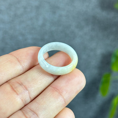 Orange White Jadeite Jade Ring Leaf Style Size 1.89
