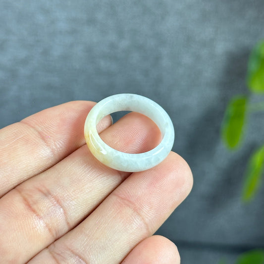 Orange White Jadeite Jade Ring Leaf Style Size 1.89