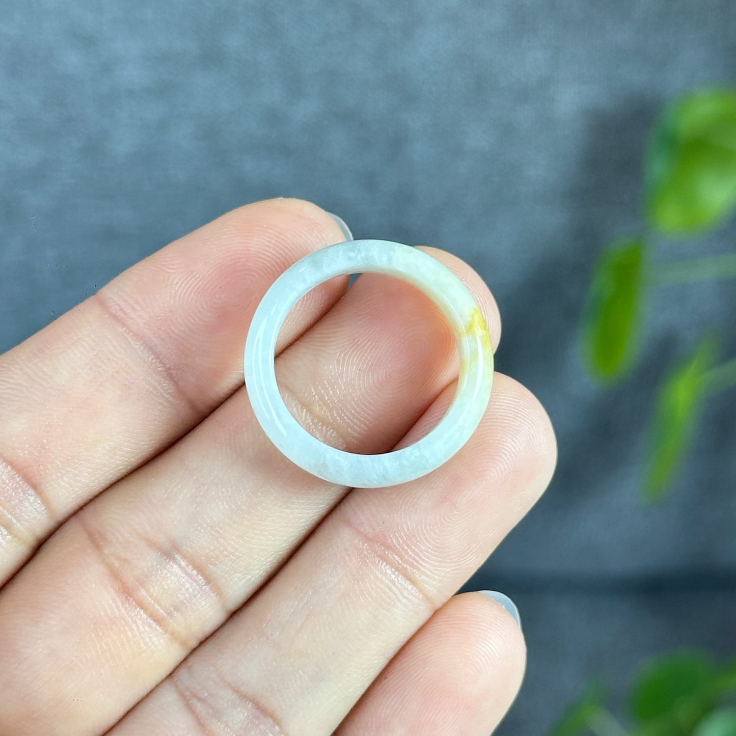 Orange White Jadeite Jade Ring Leaf Style Size 1.89