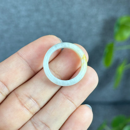 Orange White Jadeite Jade Ring Leaf Style Size 1.89