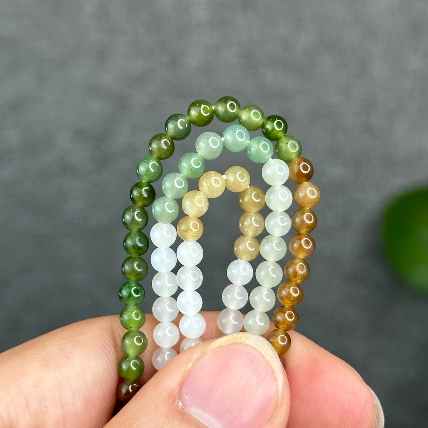 Natural Multi-Colour Hetian Nephrite Jade Triple Wrap Bracelet Size 4 mm
