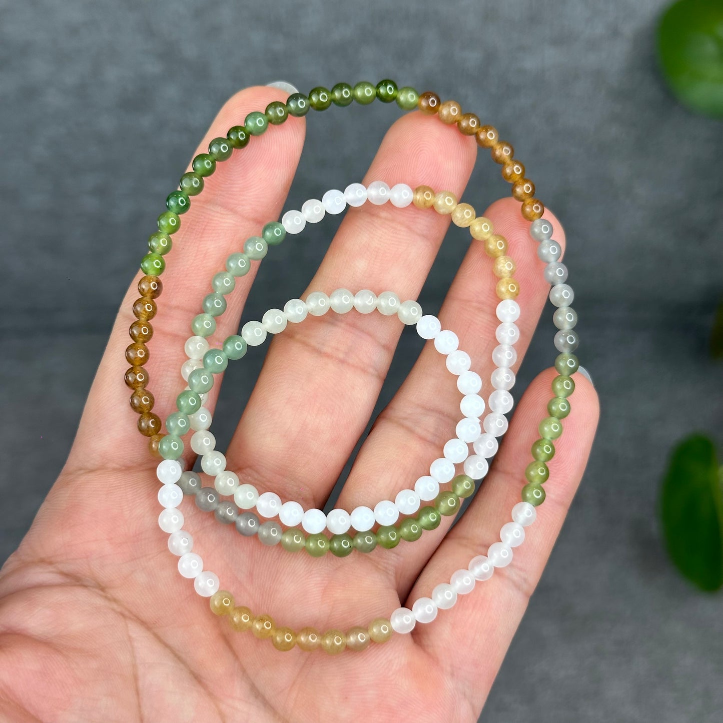 Natural Multi-Colour Hetian Nephrite Jade Triple Wrap Bracelet Size 4 mm