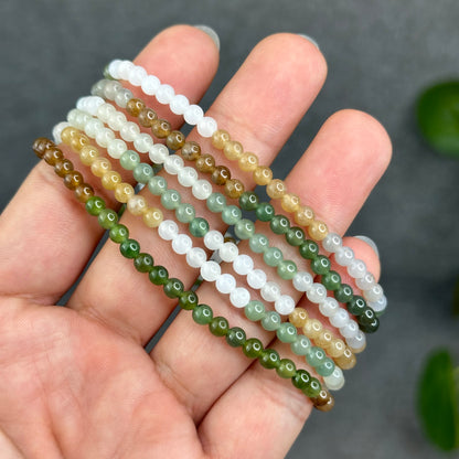 Natural Multi-Colour Hetian Nephrite Jade Triple Wrap Bracelet Size 4 mm