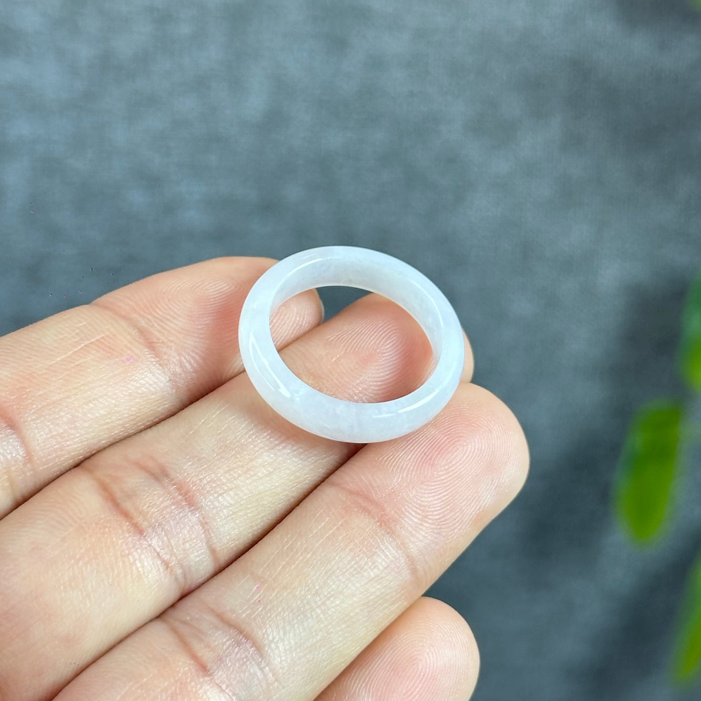 Ivory White Jadeite Jade Ring Leaf Style Size 1.89