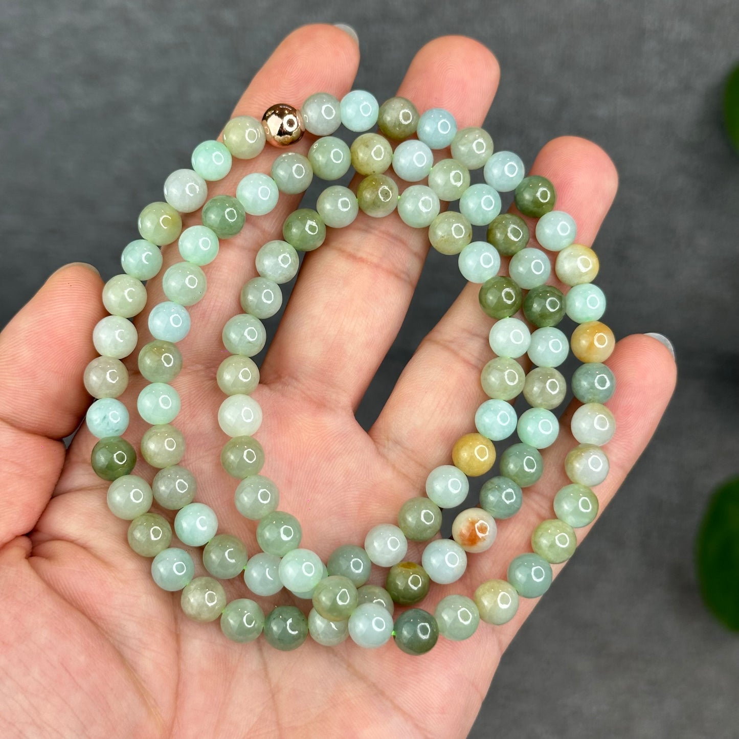 Natural 4 Seasons Colour Type A Jadeite Jade Necklace Size 7 mm