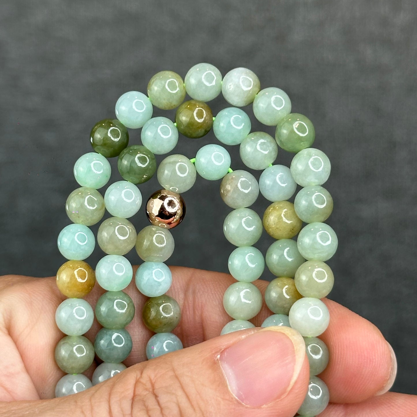 Natural 4 Seasons Colour Type A Jadeite Jade Necklace Size 7 mm