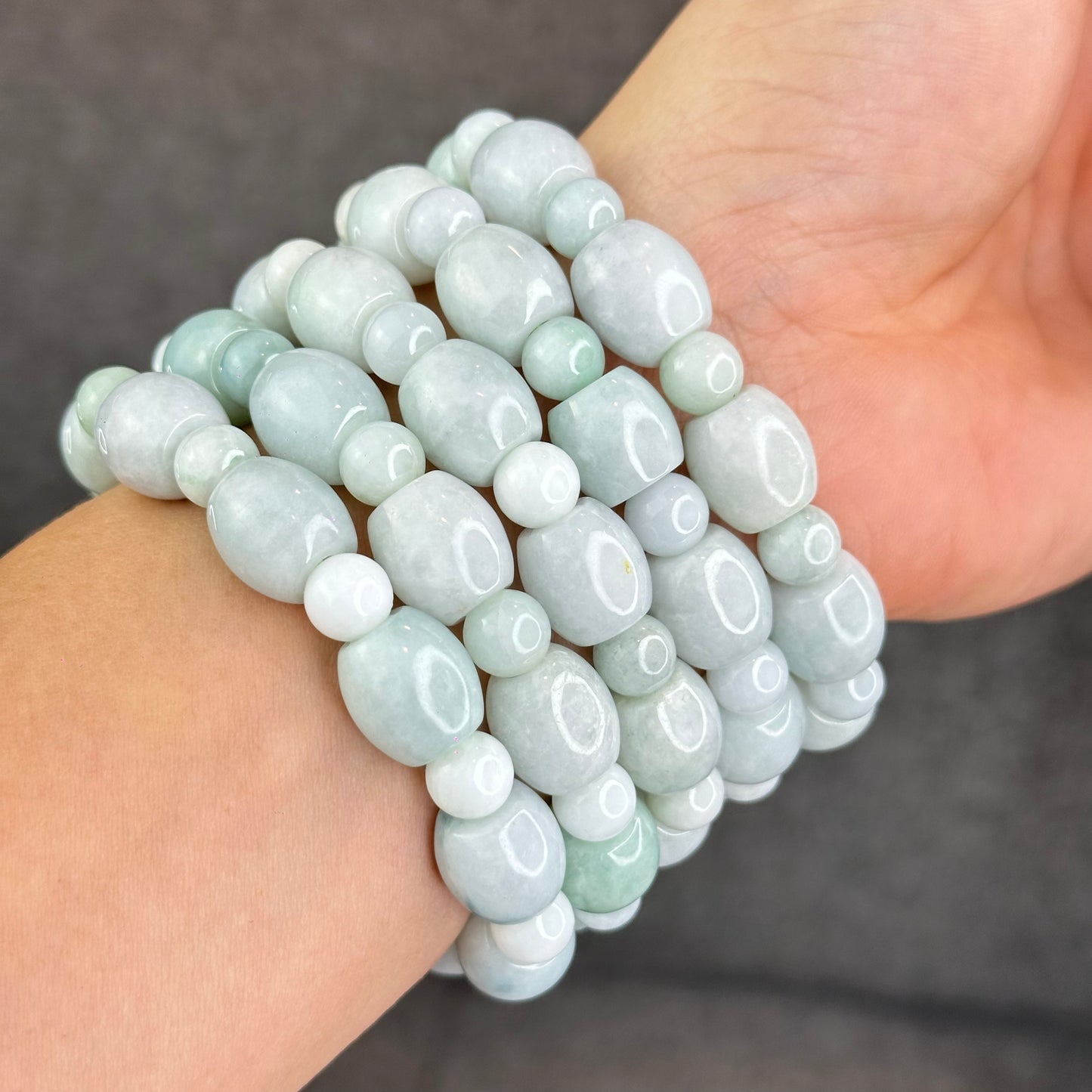 Natural Ivory Mint Green Mixed Bead Lu Thong Bracelet Size 12 mm