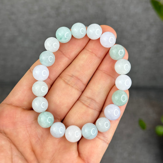 Natural Ivory Green Jadeite Jade Bracelet Size 10 mm