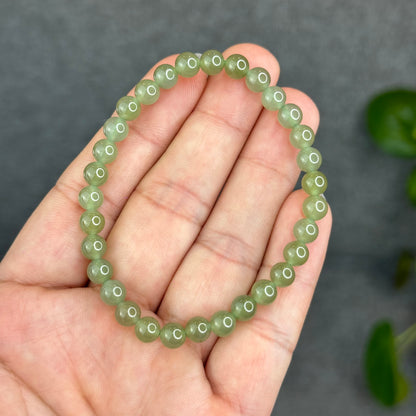 Natural Light Green Tea Hetian Nephrite Jade Bracelet Size 6 mm
