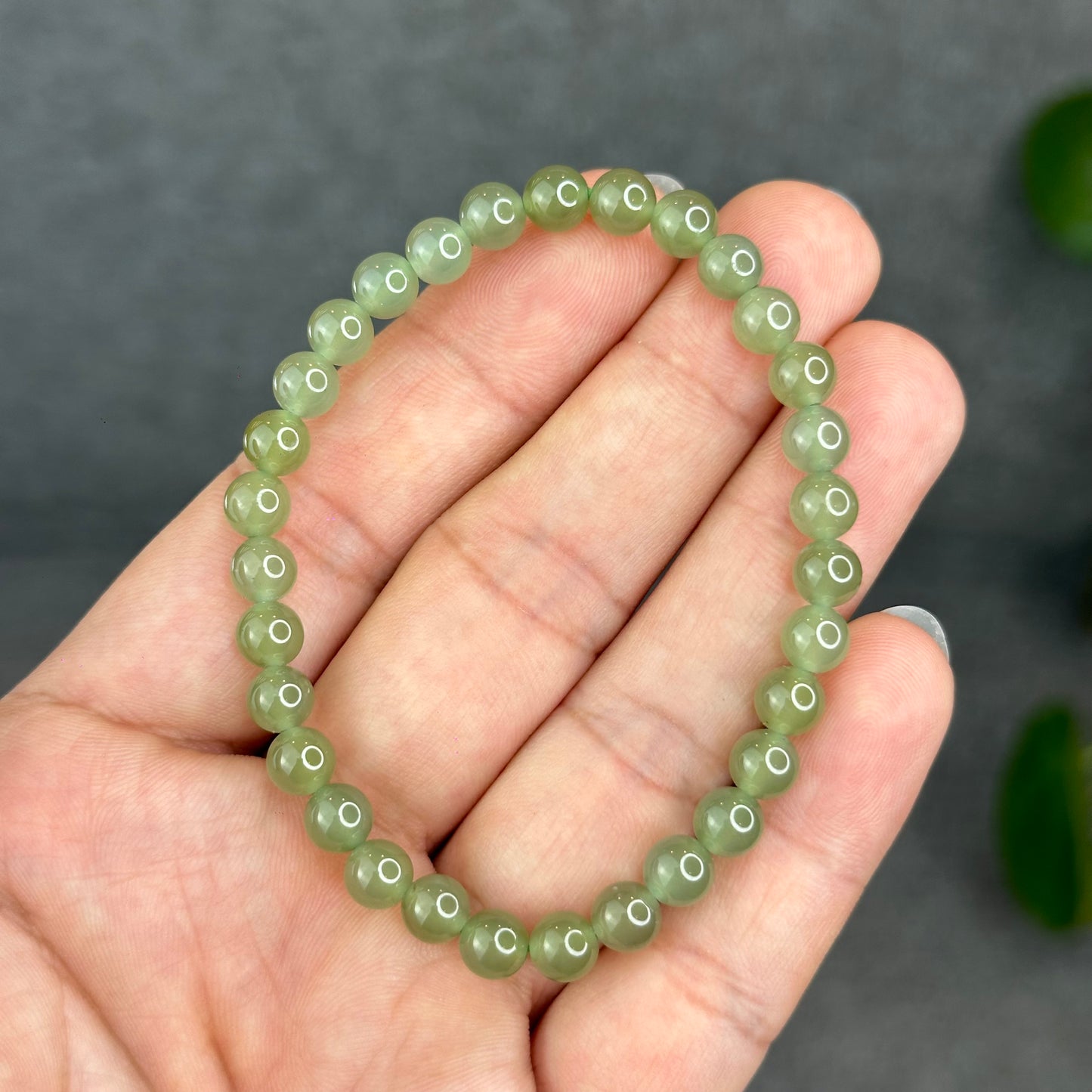 Natural Light Green Tea Hetian Nephrite Jade Bracelet Size 6 mm