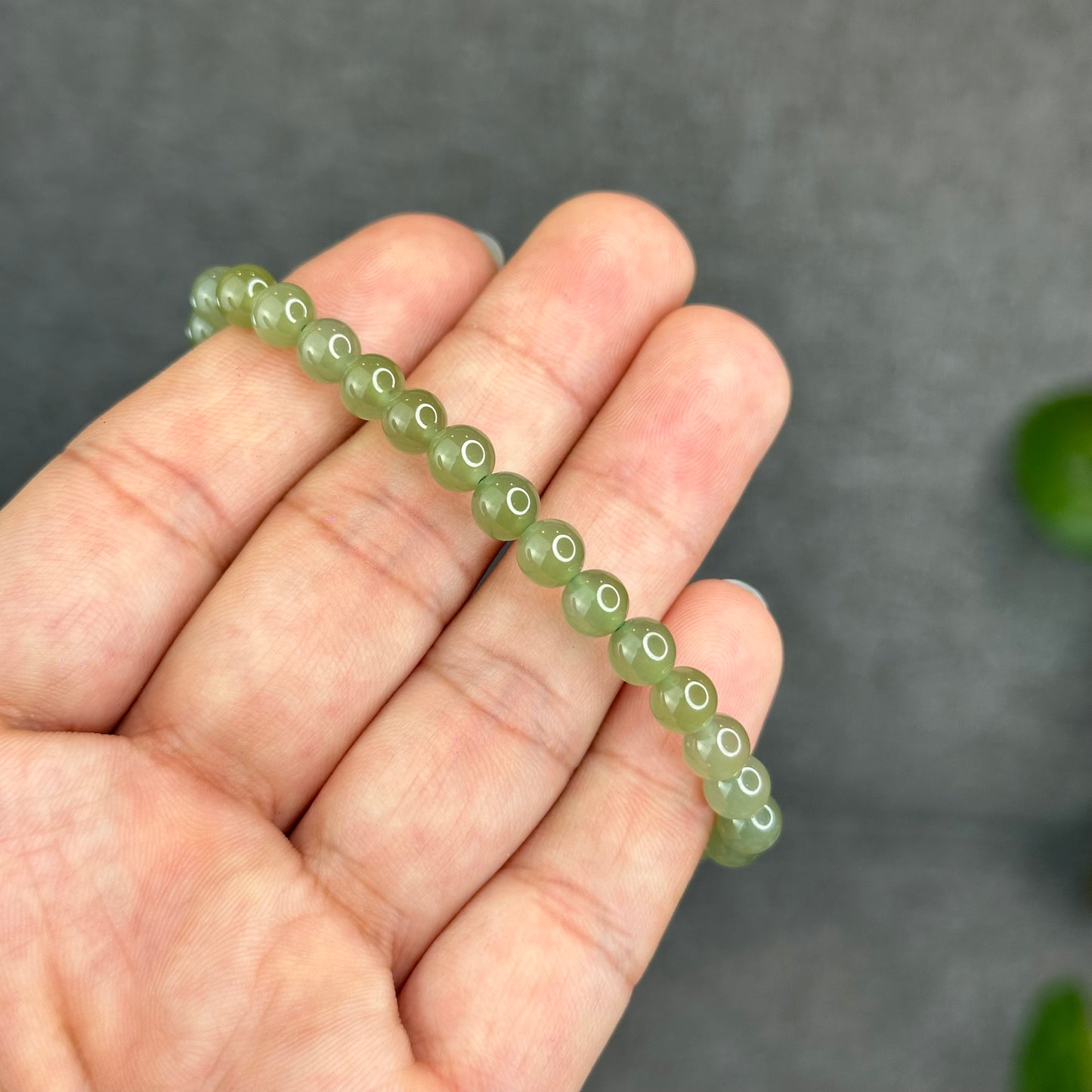 Natural Light Green Tea Hetian Nephrite Jade Bracelet Size 6 mm