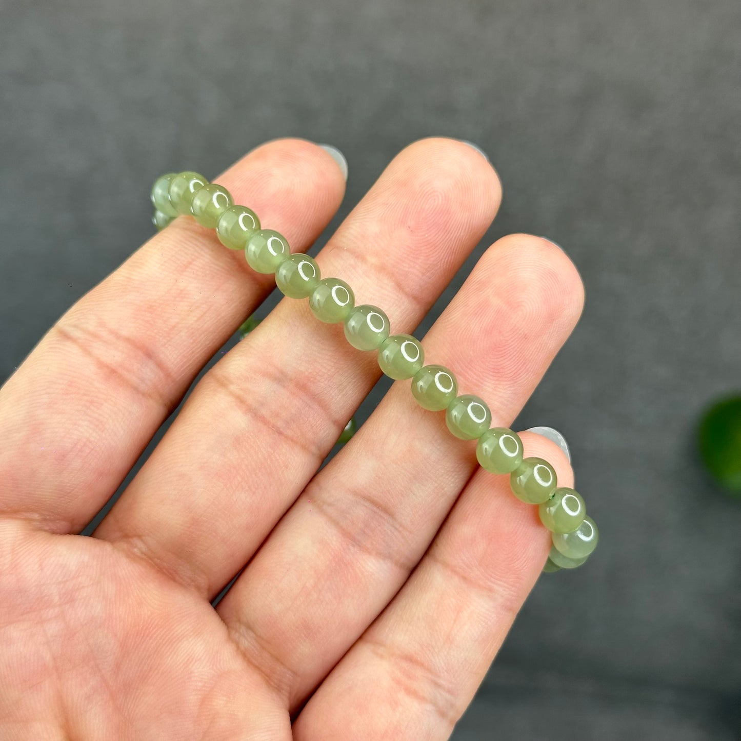 Natural Light Green Tea Hetian Nephrite Jade Bracelet Size 6 mm