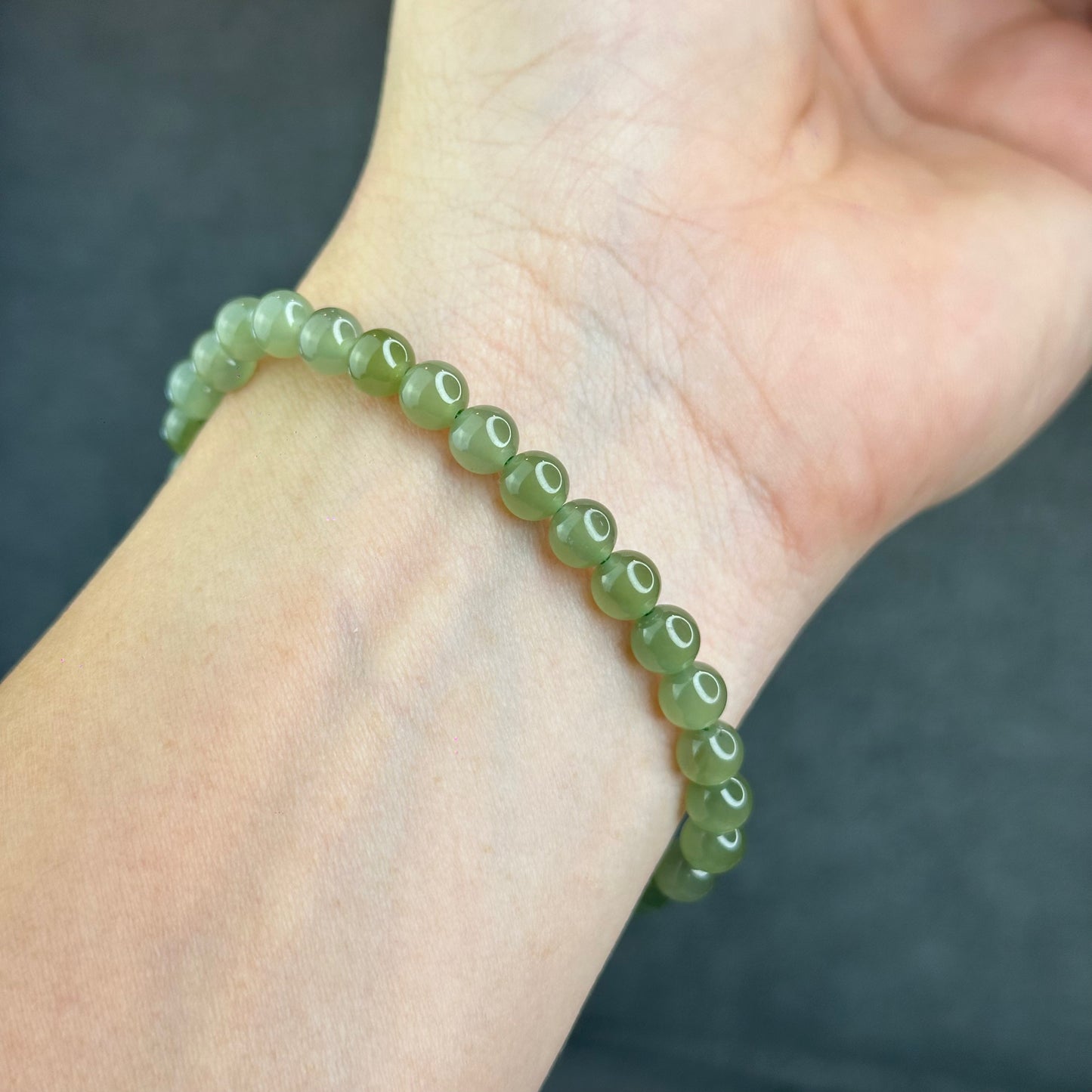 Natural Light Green Tea Hetian Nephrite Jade Bracelet Size 6 mm