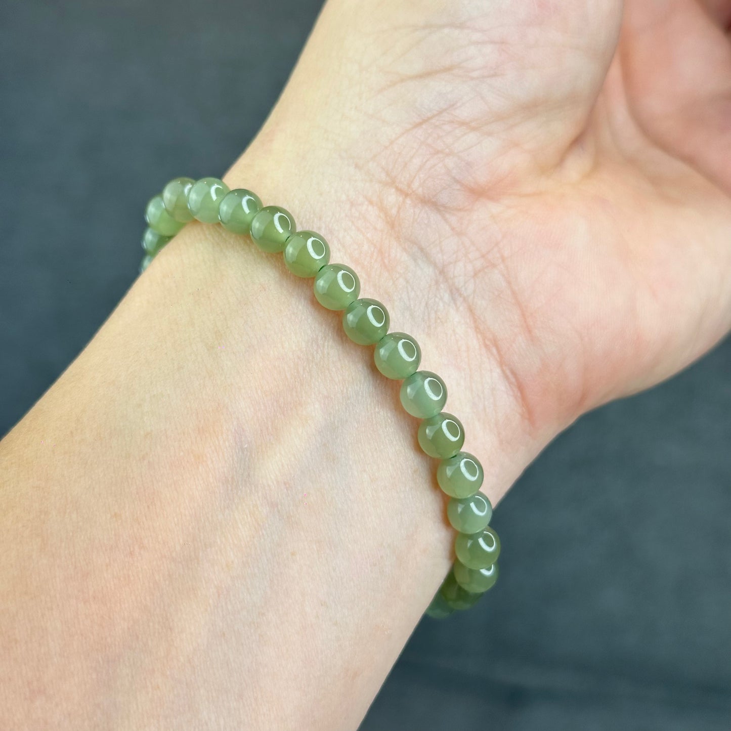 Natural Light Green Tea Hetian Nephrite Jade Bracelet Size 6 mm