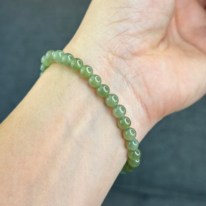 Natural Light Green Tea Hetian Nephrite Jade Bracelet Size 6 mm