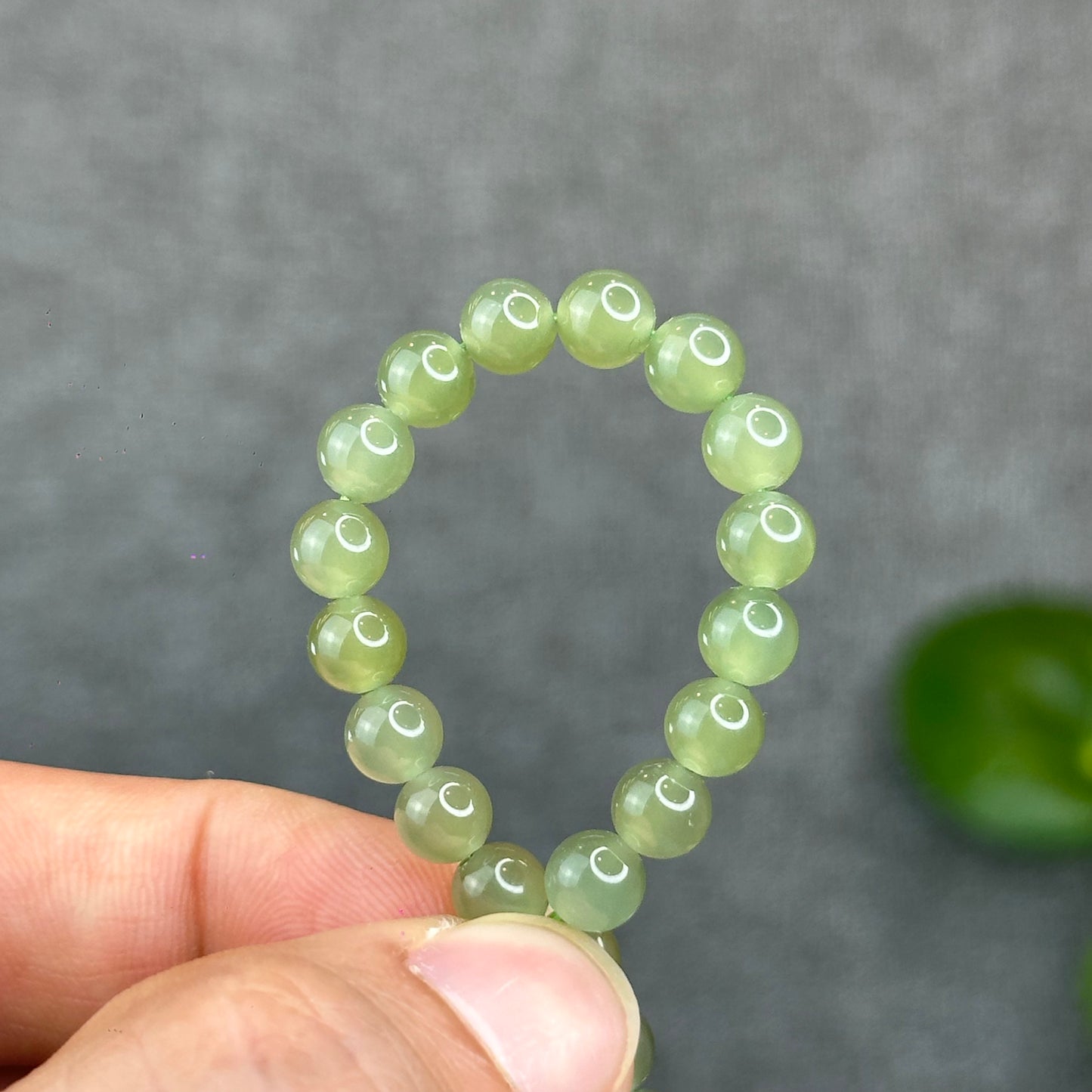 Natural Light Green Tea Hetian Nephrite Jade Bracelet Size 6 mm