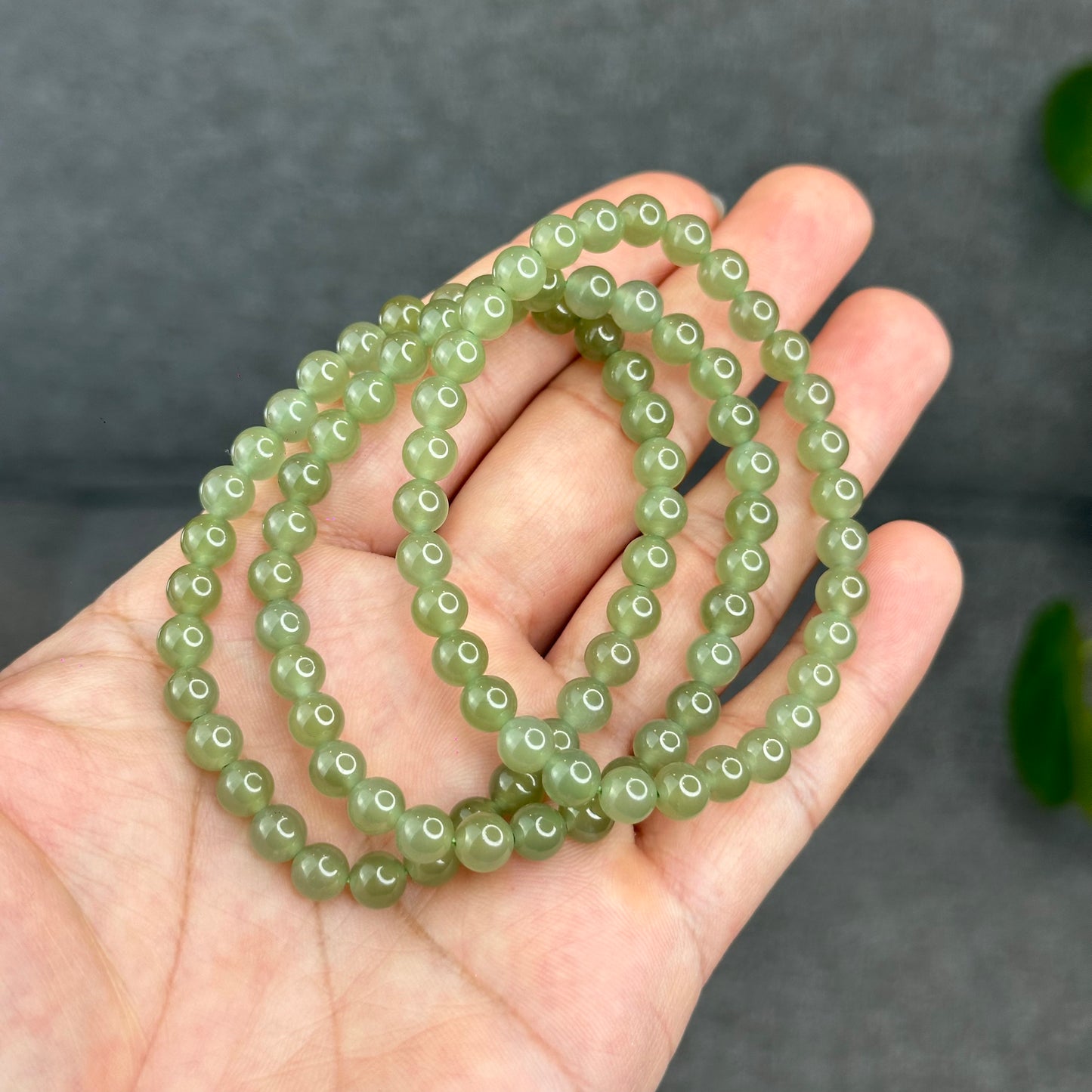 Natural Light Green Tea Hetian Nephrite Jade Bracelet Size 6 mm