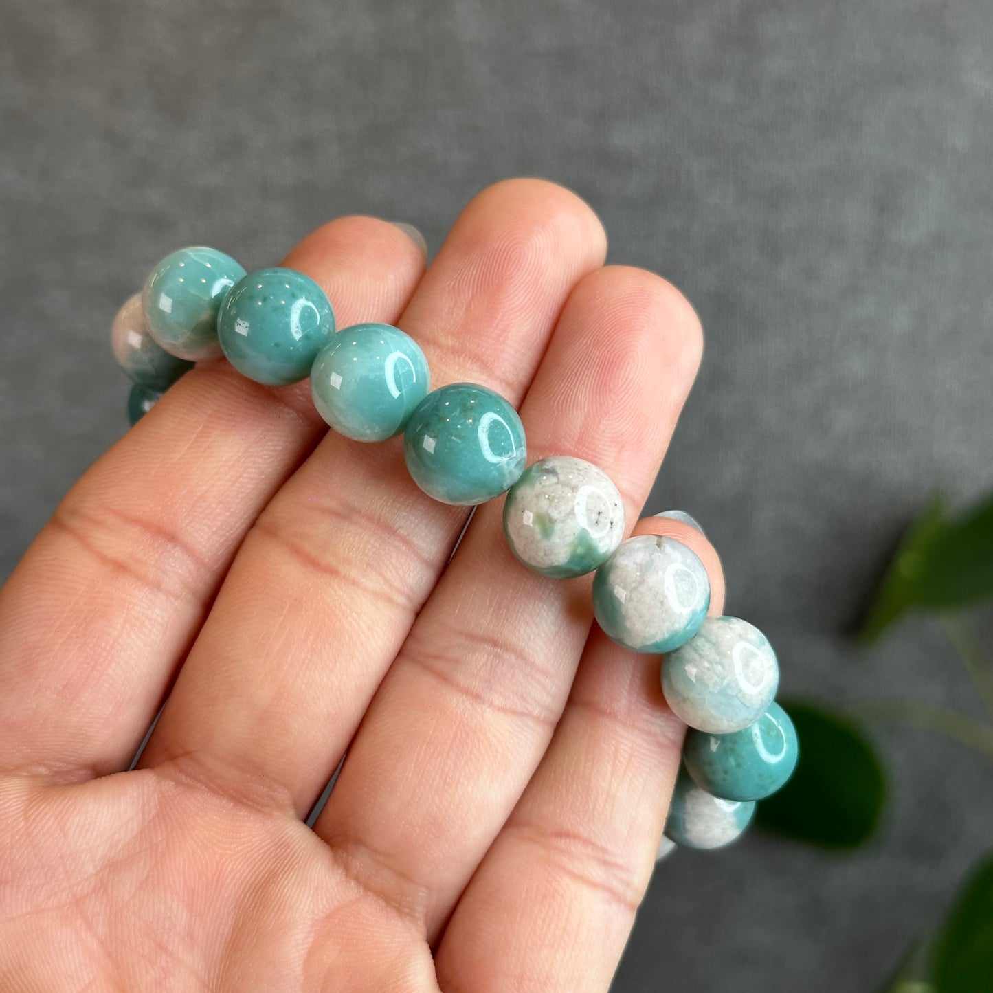 Natural Green Floral Agate Bracelet Size 11.5 mm