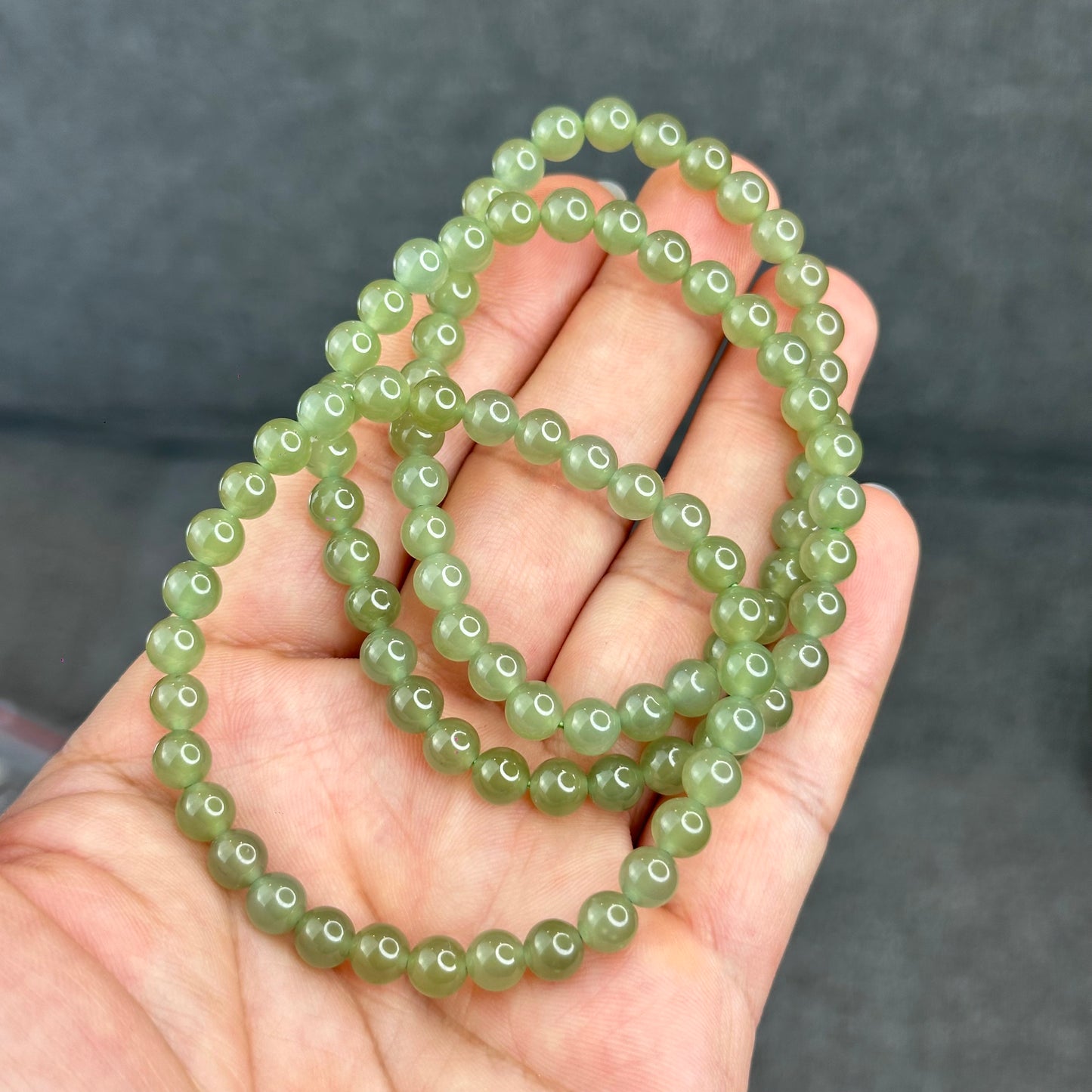 Natural Light Green Tea Hetian Nephrite Jade Bracelet Size 6 mm
