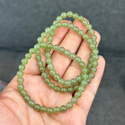 Natural Light Green Tea Hetian Nephrite Jade Bracelet Size 6 mm