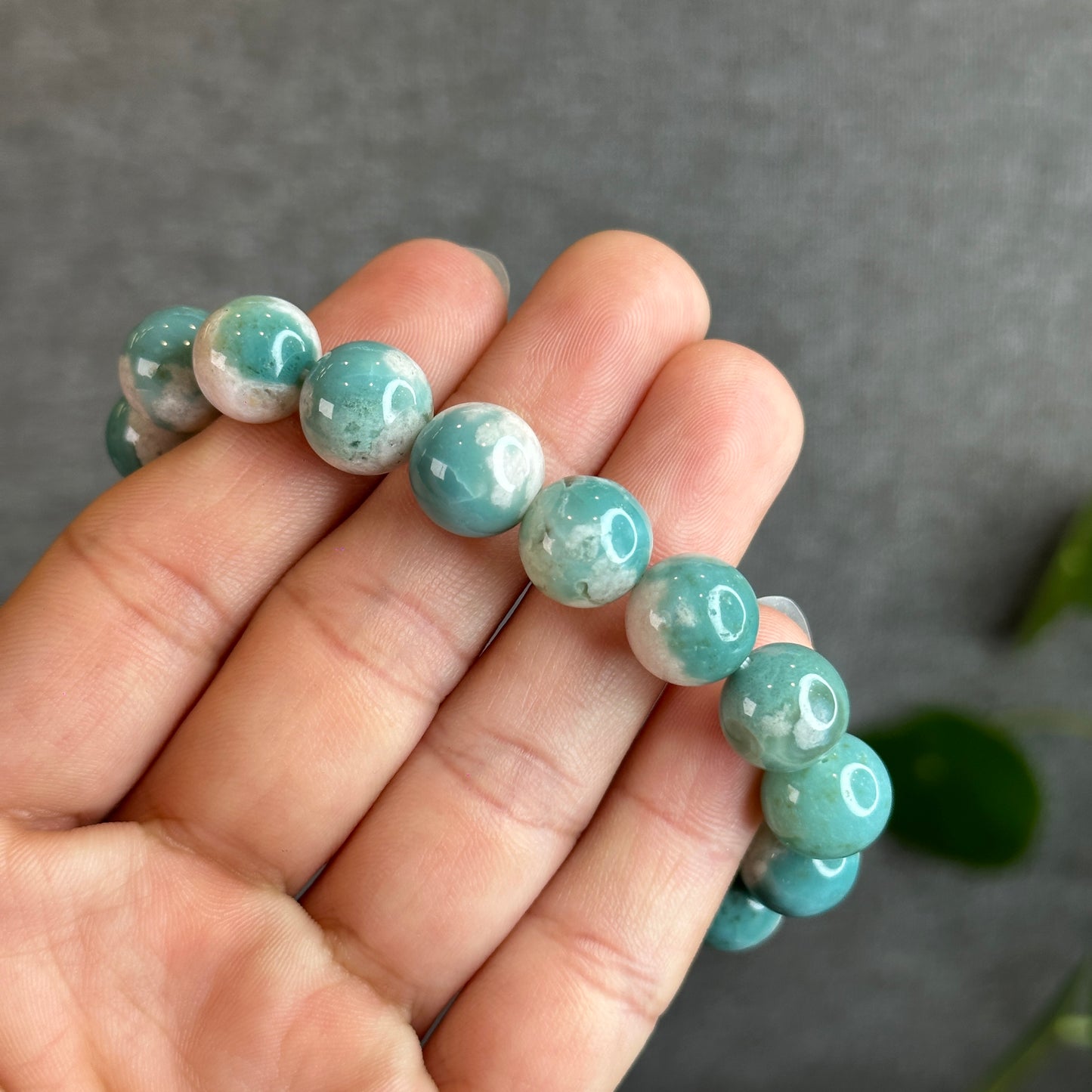 Natural Green Floral Agate Bracelet Size 11.5 mm