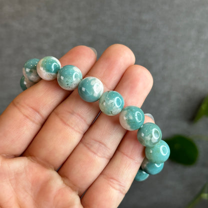 Natural Green Floral Agate Bracelet Size 11.5 mm