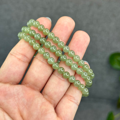 Natural Light Green Tea Hetian Nephrite Jade Bracelet Size 6 mm