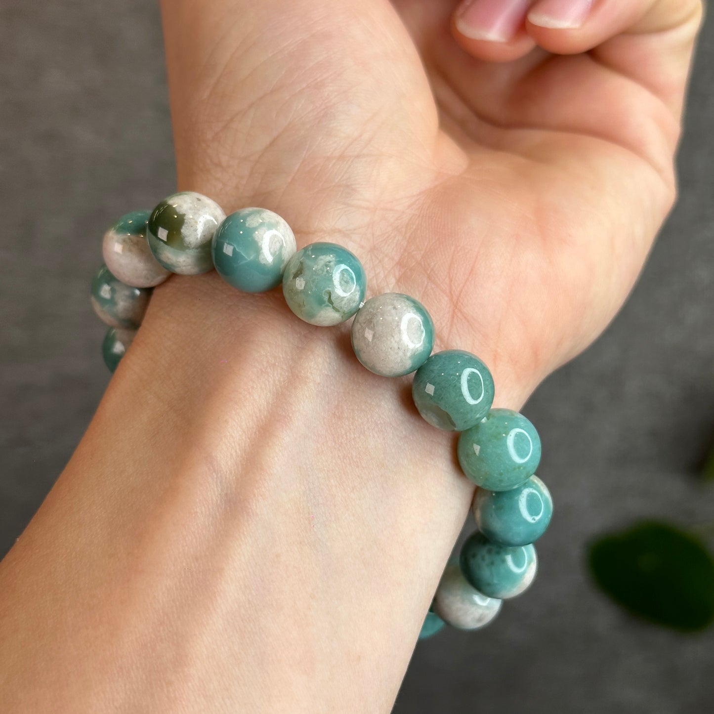 Natural Green Floral Agate Bracelet Size 11.5 mm