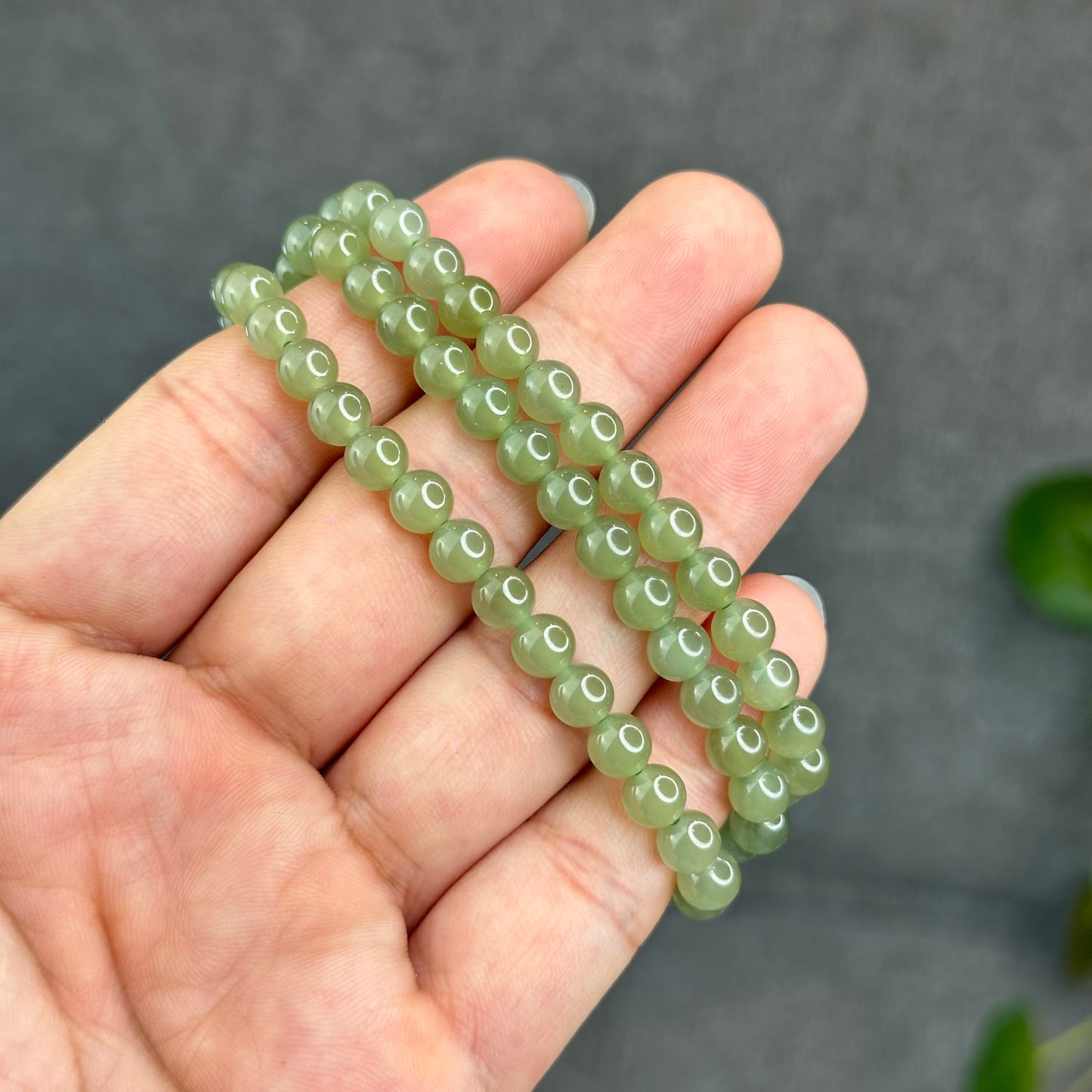 Natural Light Green Tea Hetian Nephrite Jade Bracelet Size 6 mm