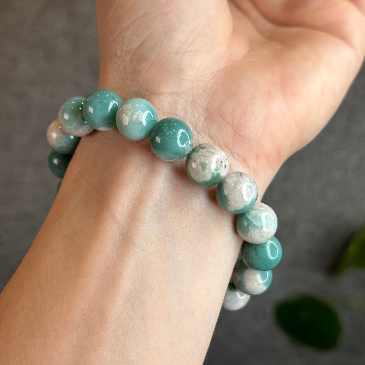 Natural Green Floral Agate Bracelet Size 11.5 mm