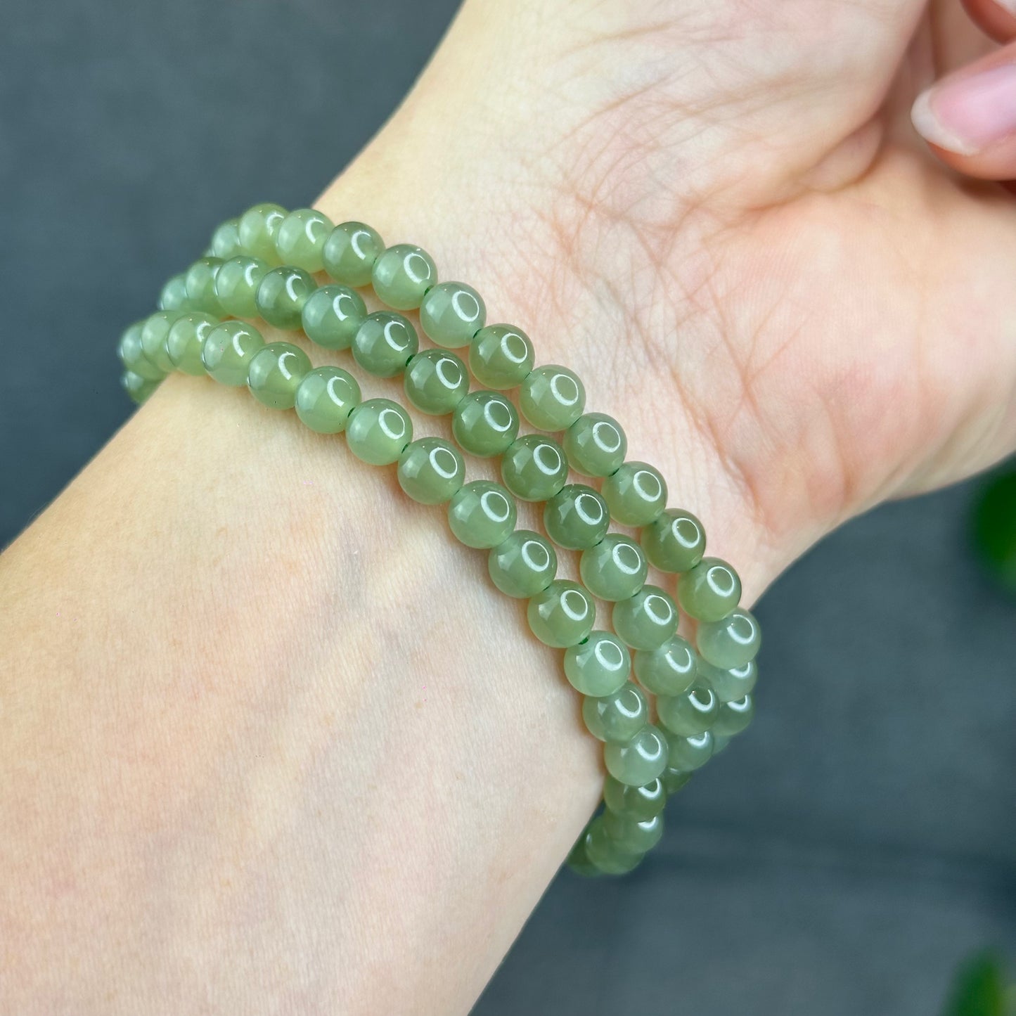 Natural Light Green Tea Hetian Nephrite Jade Bracelet Size 6 mm