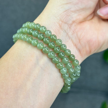Natural Light Green Tea Hetian Nephrite Jade Bracelet Size 6 mm