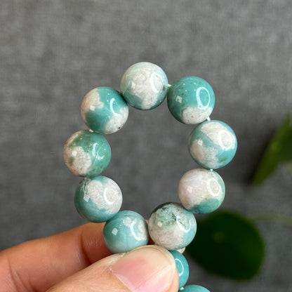 Natural Green Floral Agate Bracelet Size 11.5 mm