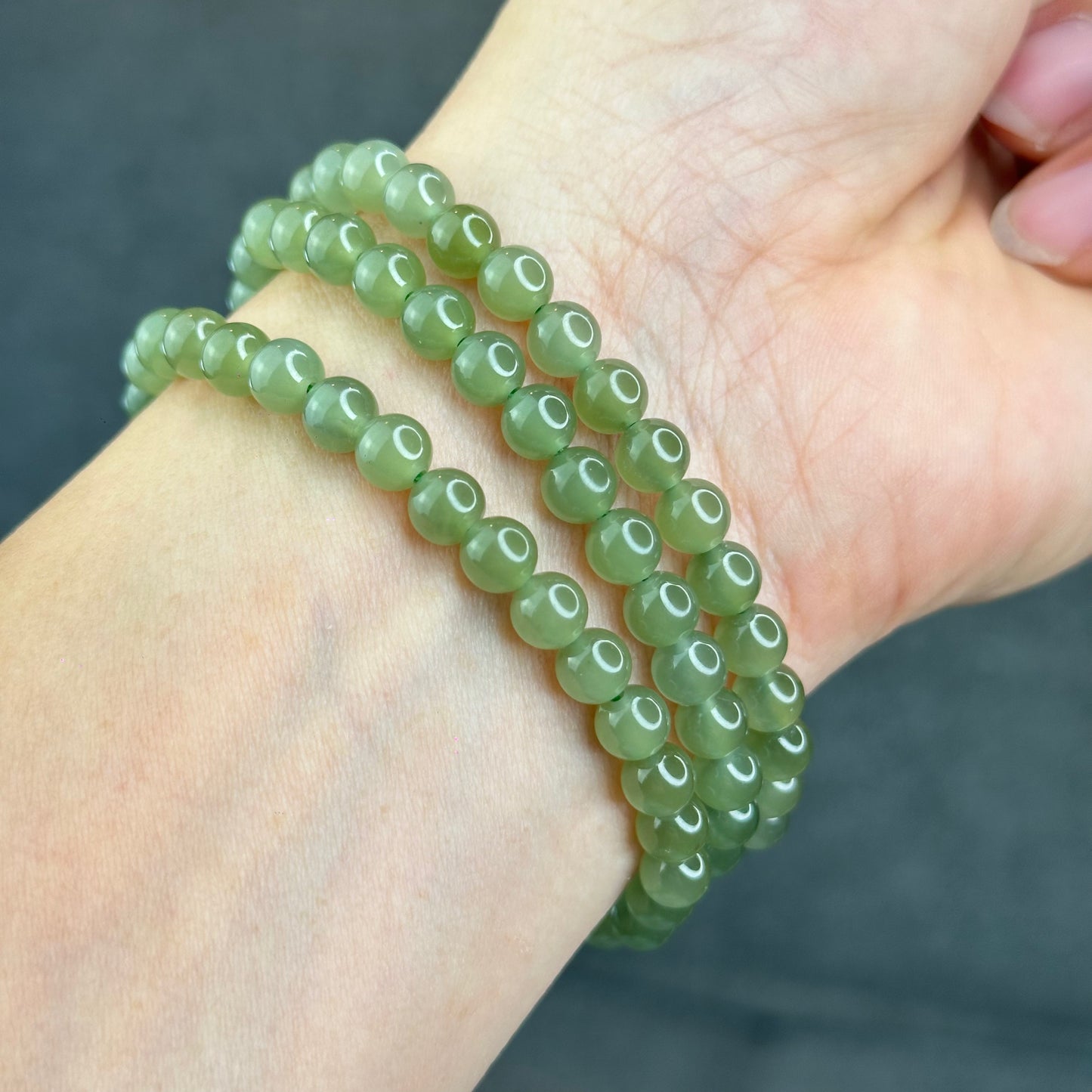 Natural Light Green Tea Hetian Nephrite Jade Bracelet Size 6 mm