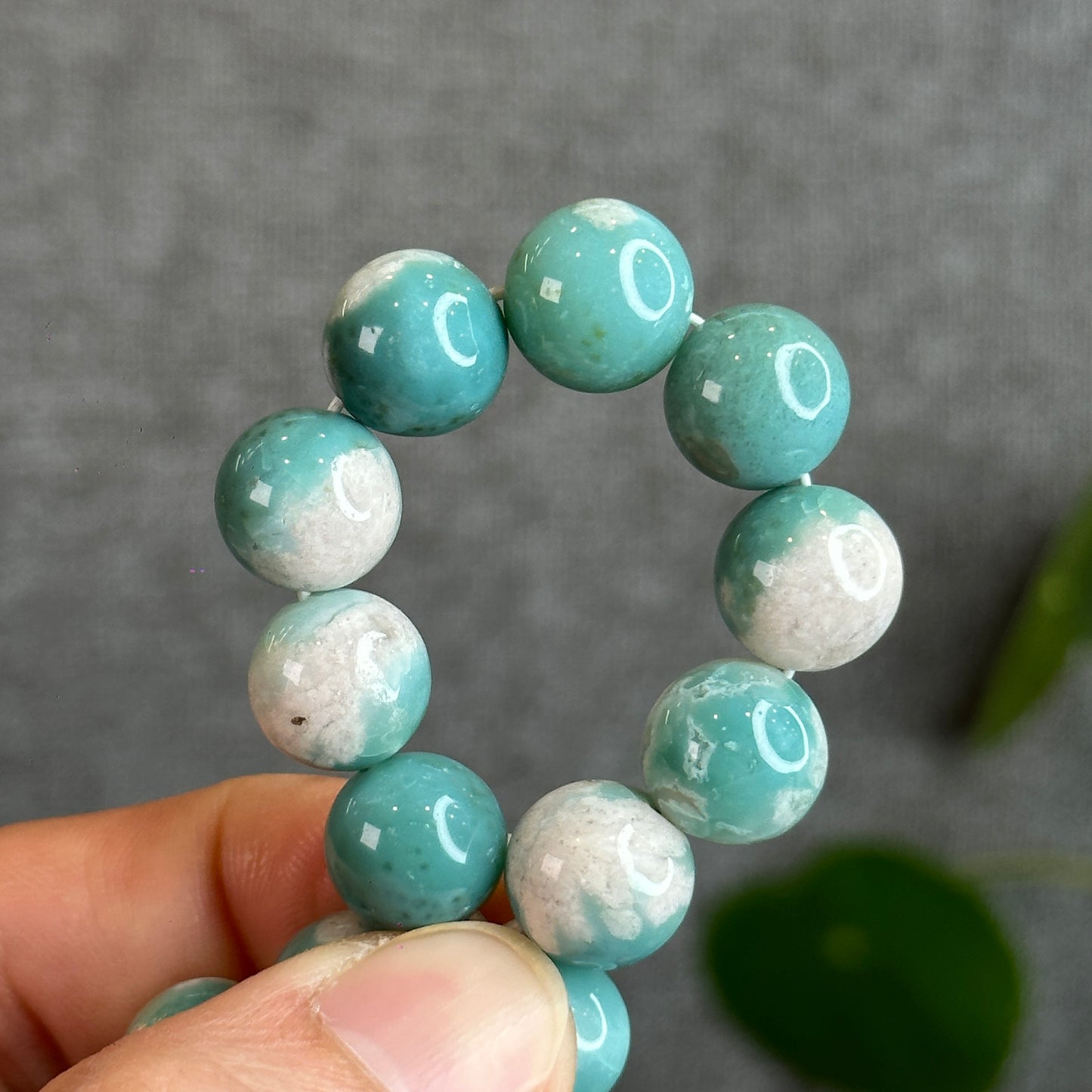 Natural Green Floral Agate Bracelet Size 11.5 mm