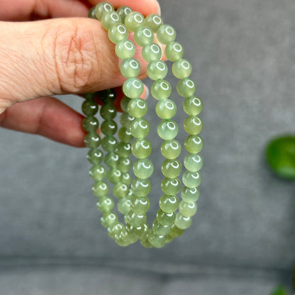 Natural Light Green Tea Hetian Nephrite Jade Bracelet Size 6 mm