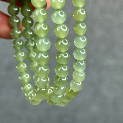 Natural Light Green Tea Hetian Nephrite Jade Bracelet Size 6 mm