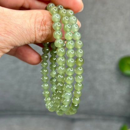 Natural Light Green Tea Hetian Nephrite Jade Bracelet Size 6 mm