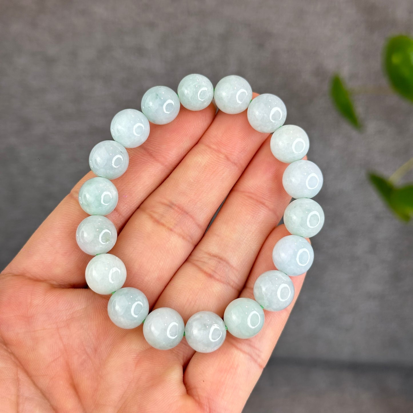 Natural Ivory Mint Green Jadeite Jade Bracelet Size 10.3 mm