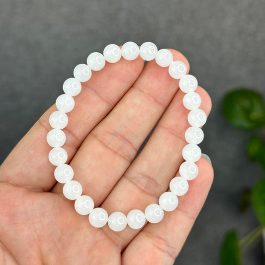 Natural White Hetian Nephrite Jade Bracelet Size 6.8 mm